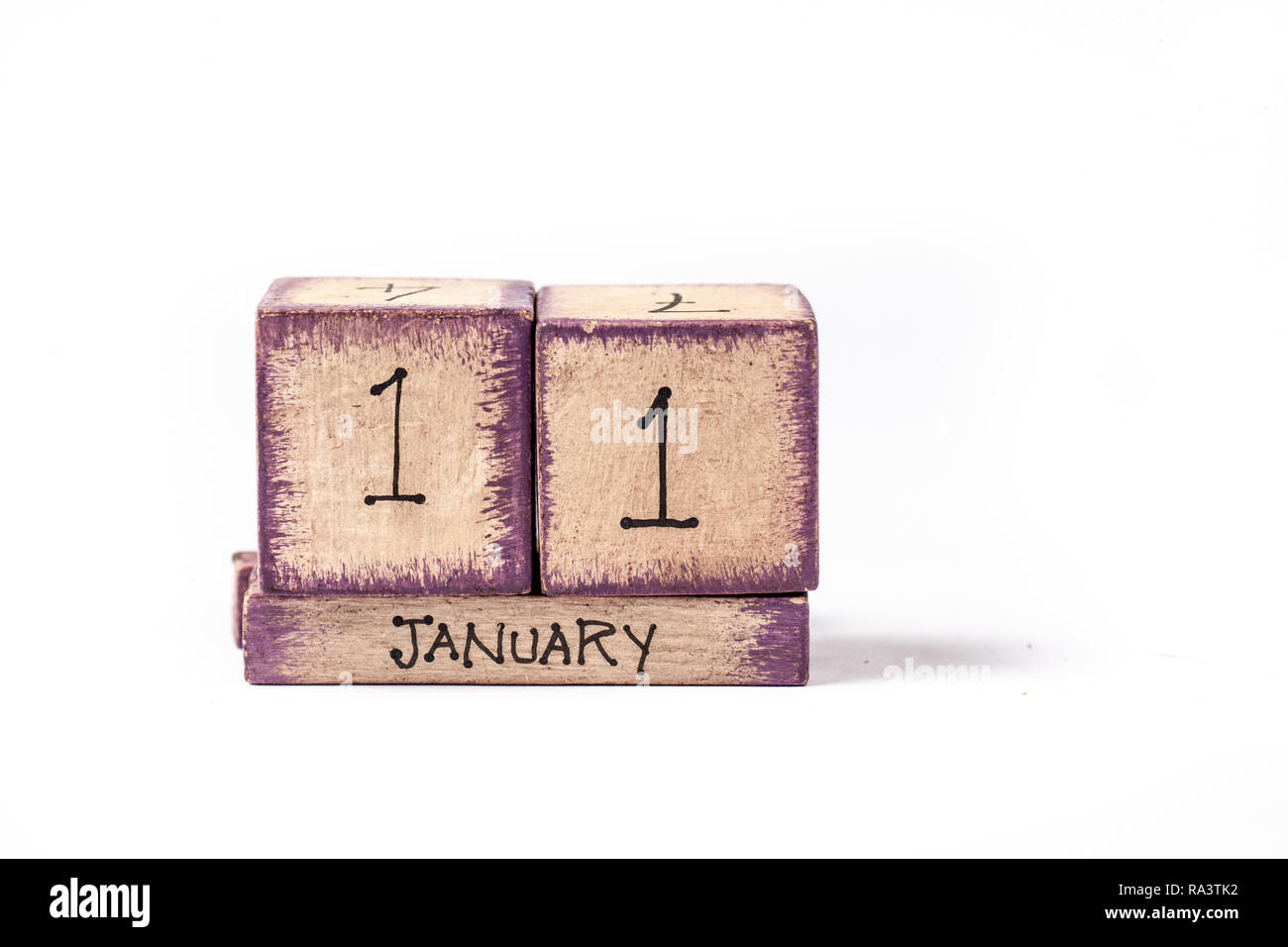 Wooden Block Ewiger Kalender Übersicht Januar 11. Stockfoto