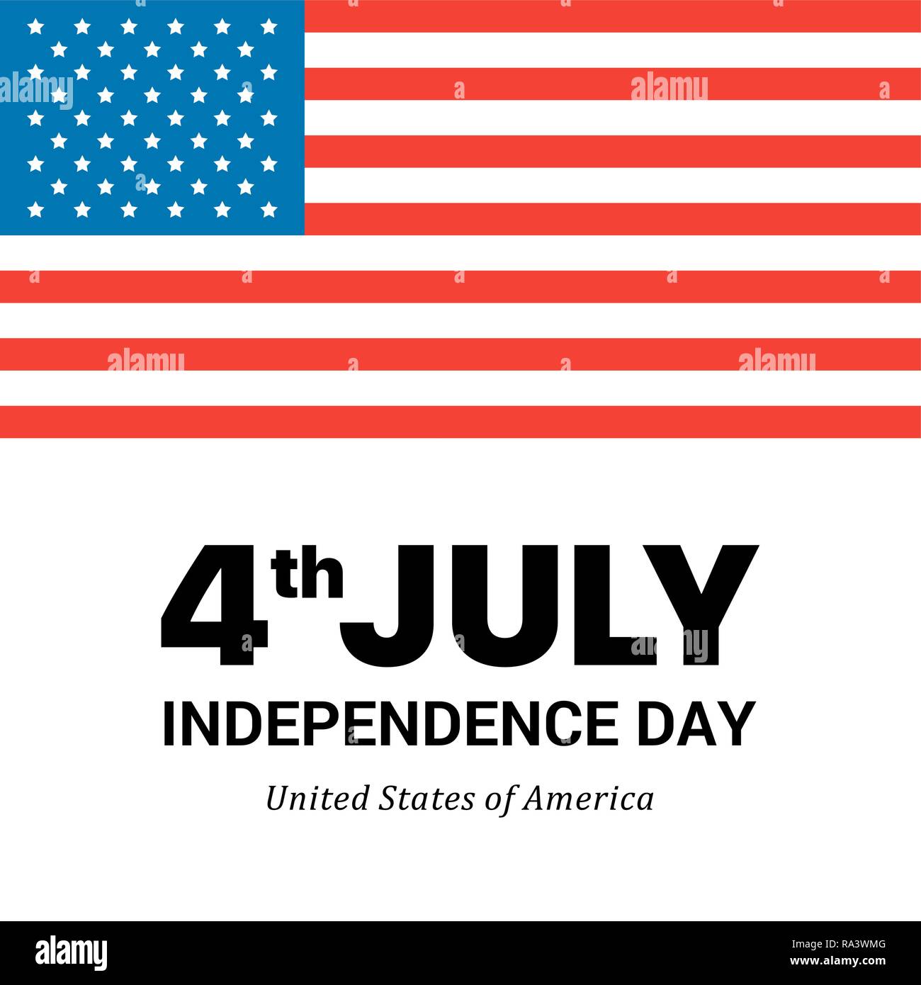 Grosse amerikanische Flagge auf weißem Hintergrund mit Independence Day Worte. Flache Vektor patriotische Juli 4 Abbildung: Karte Stock Vektor