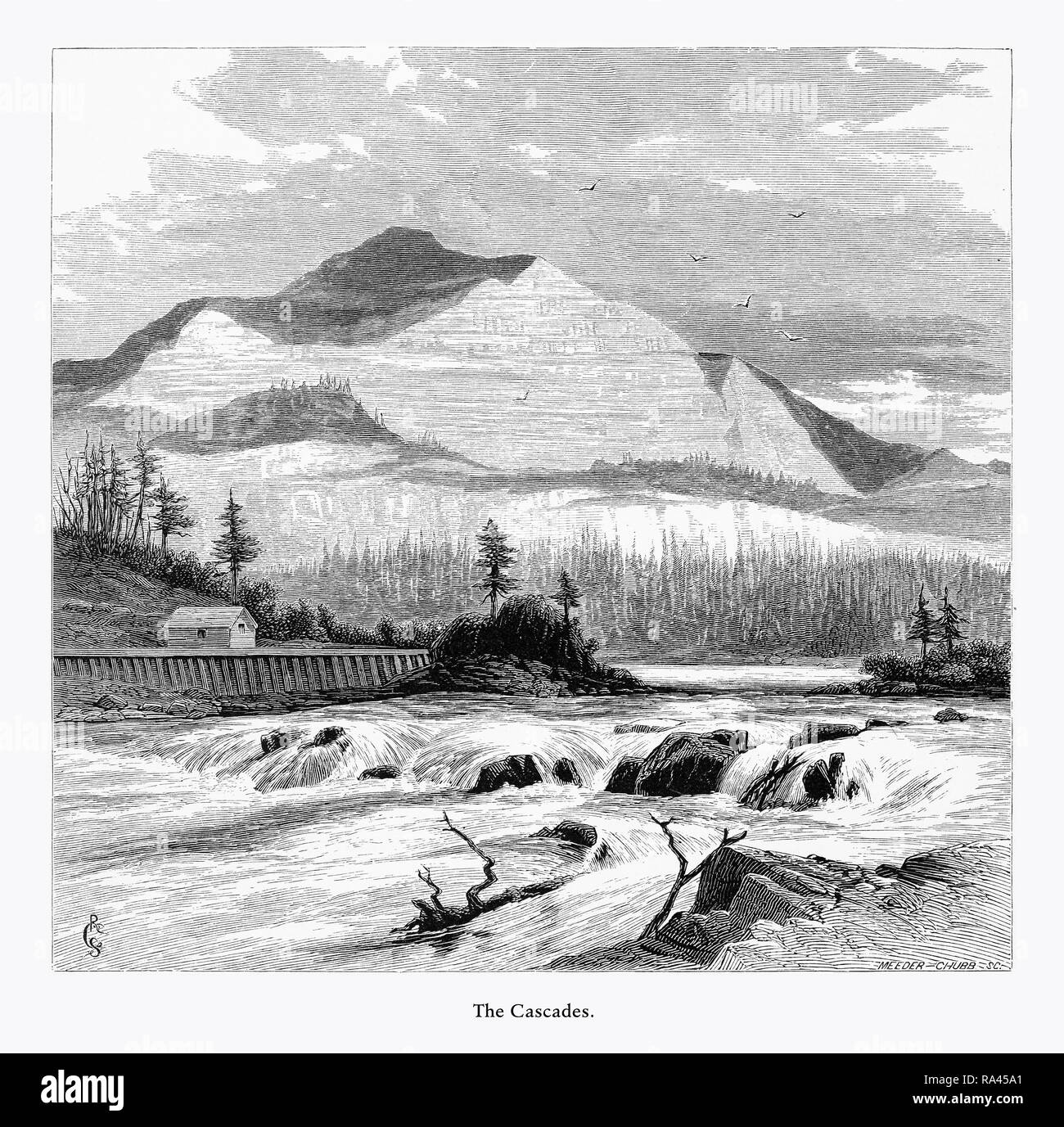 Wasserfälle, Kaskaden, Washington, USA, US-amerikanischen Viktorianischen Gravur, 1872 Stockfoto