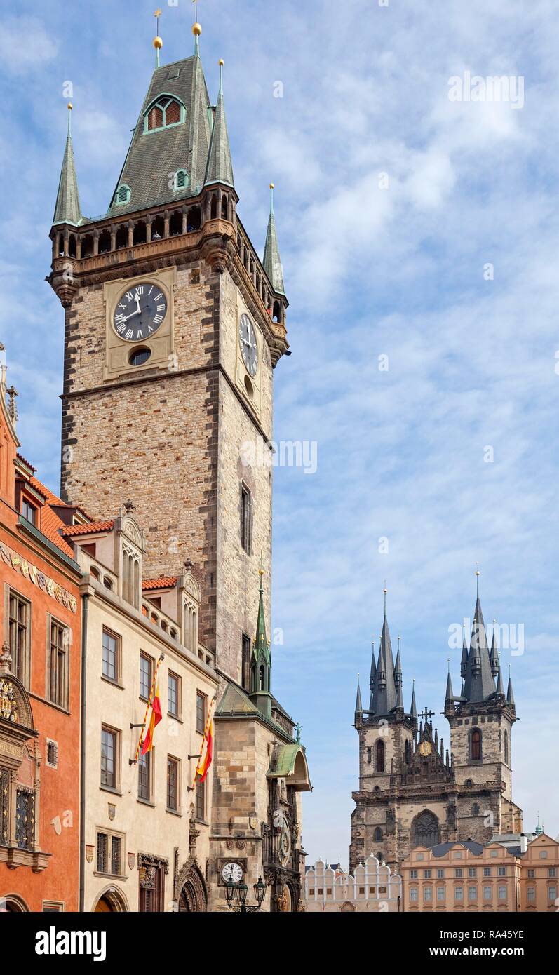 Altstädter Rathaus und die Teynkirche, Altstädter Ring, Prag, Tschechische Republik Stockfoto