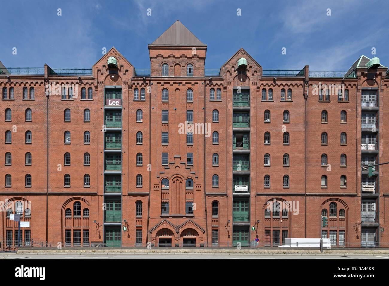 Roten Backsteinfassade, Speicherstadt, Hamburg, Deutschland Stockfoto