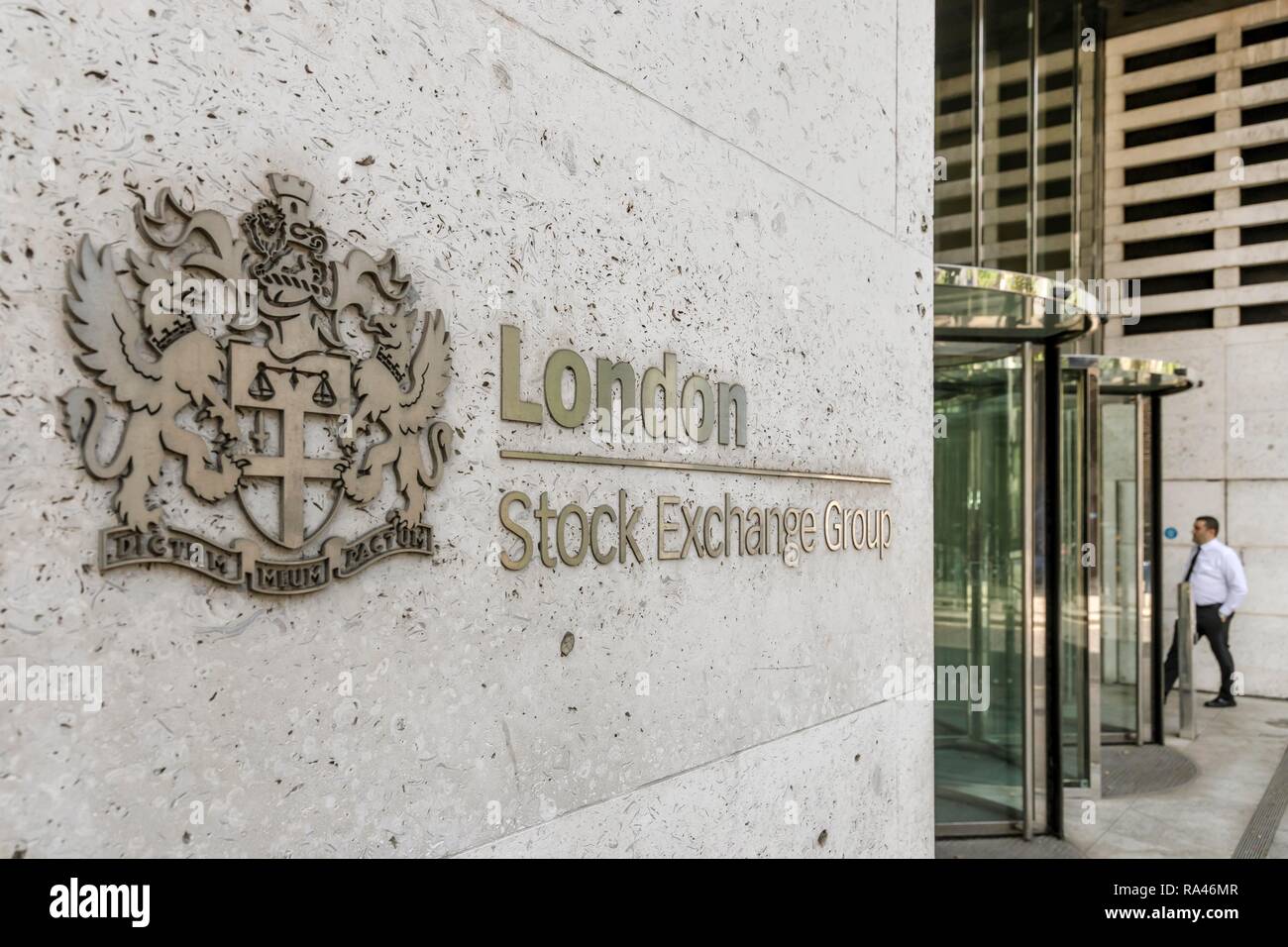 Logo der London Stock Exchange, London Stock Exchange, Financial District, London, Vereinigtes Königreich Stockfoto
