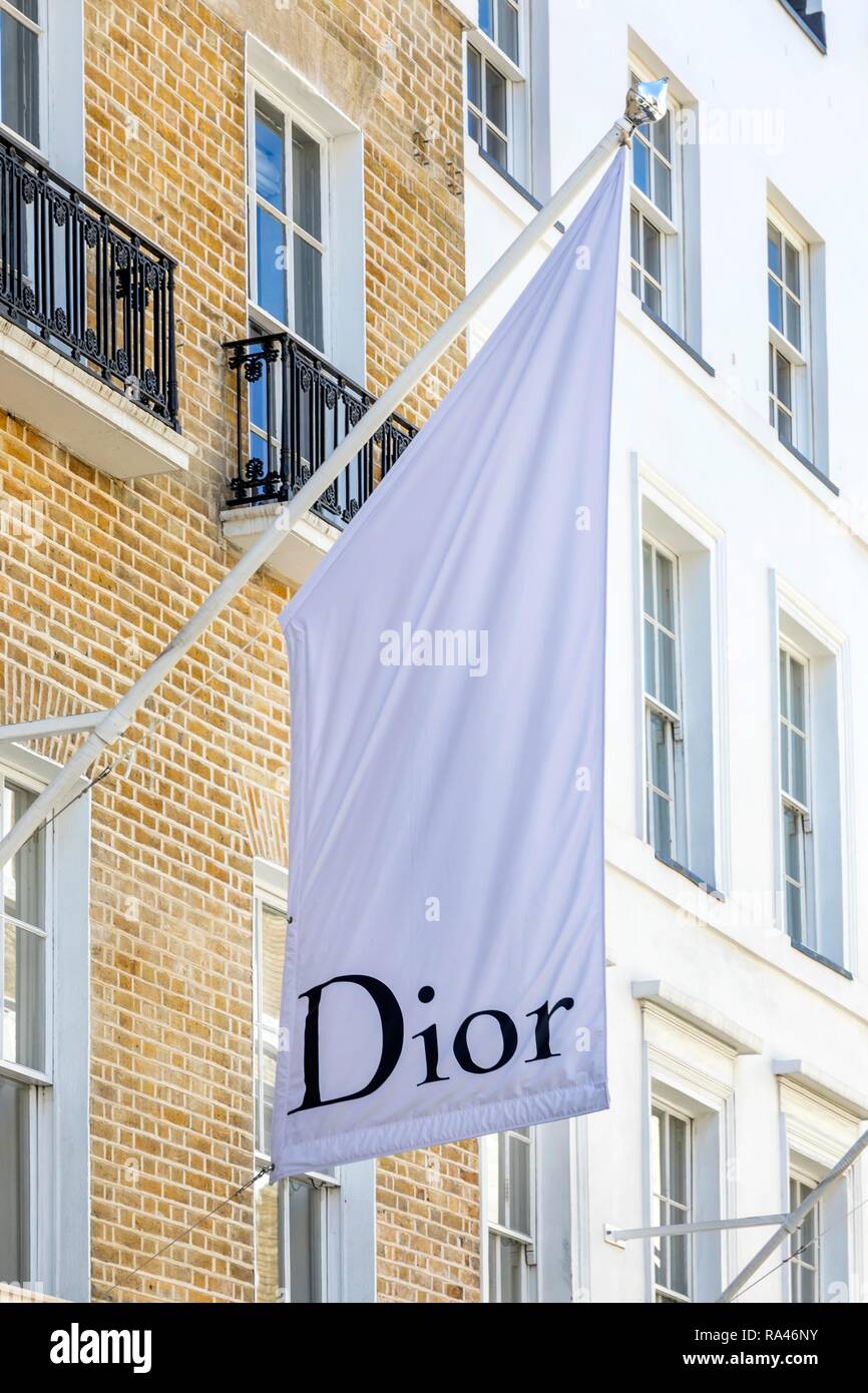 Logo, fashion shop Dior, London, Vereinigtes Königreich Stockfoto