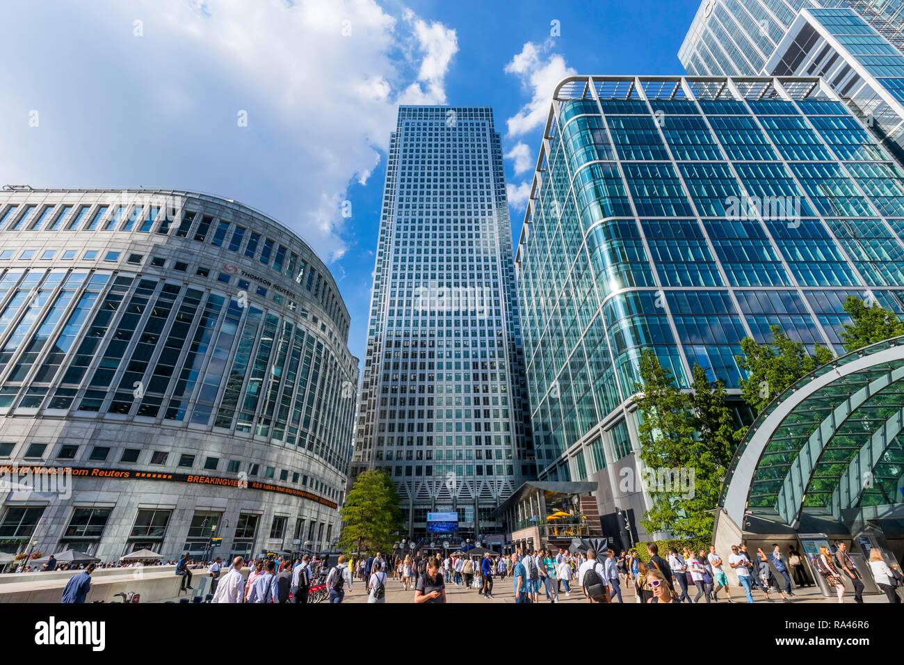 Thomson Reuters Nachrichtenagentur Hauptsitz, Canary Wharf Tower und Citi Bank Hauptsitz bei Citigroup Center, Canary Wharf. Stockfoto