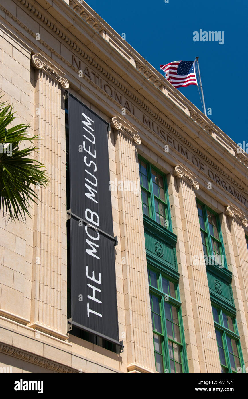 Das Nationale Museum der Organisierten Kriminalität und Strafverfolgung, des "Mob Museum" in Las Vegas, ist der Geschichte der organisierten Kriminalität in Südamerika gewidmet. Stockfoto