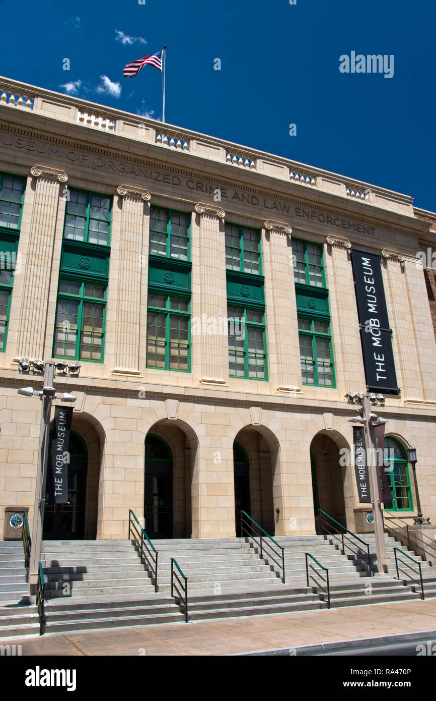 Das Nationale Museum der Organisierten Kriminalität und Strafverfolgung, des "Mob Museum" in Las Vegas, ist der Geschichte der organisierten Kriminalität in Südamerika gewidmet. Stockfoto