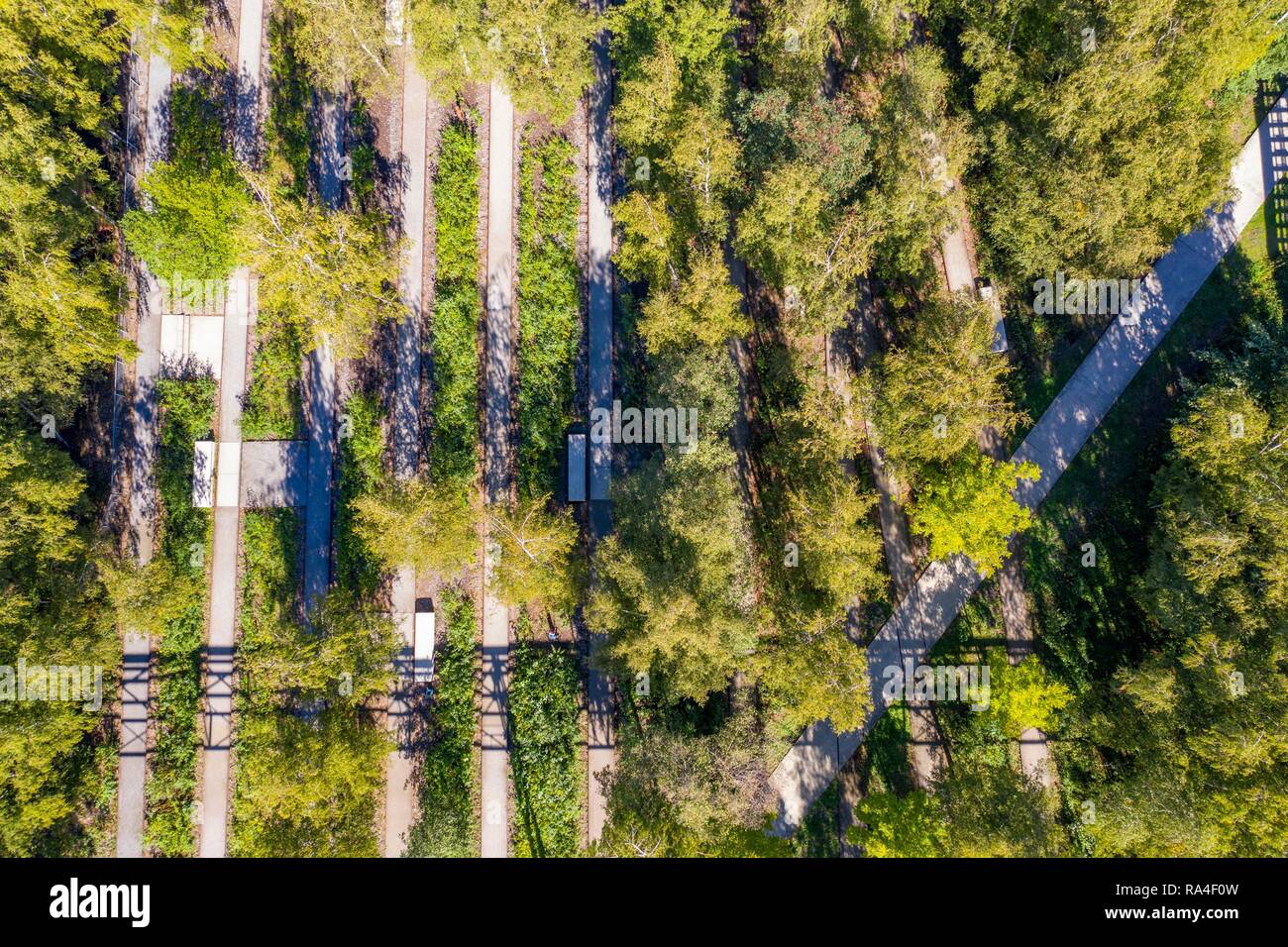 Weltkulturerbe Zeche Zollverein in Essen Zeche Zollverein Park, ehemaliger Gleis Boulevard, drone Aufnahme, Essen Stockfoto