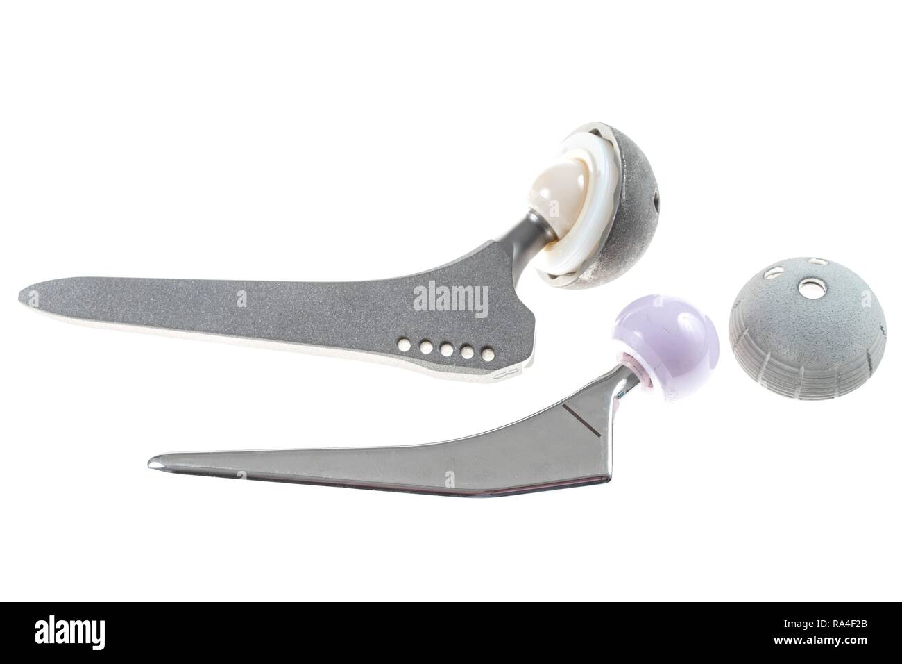 Endoprothetik, künstliches Hüftgelenk, bestehend aus Hip Welle, Kugelkopf, acetabulum mit Lagerring Stockfoto
