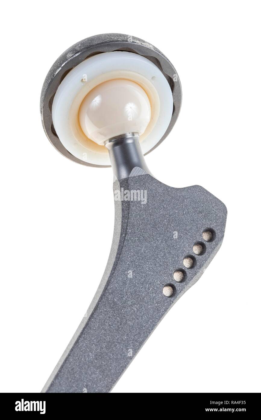 Endoprothetik, künstliches Hüftgelenk, bestehend aus Hip Welle, Kugelkopf, acetabulum mit Lagerring Stockfoto
