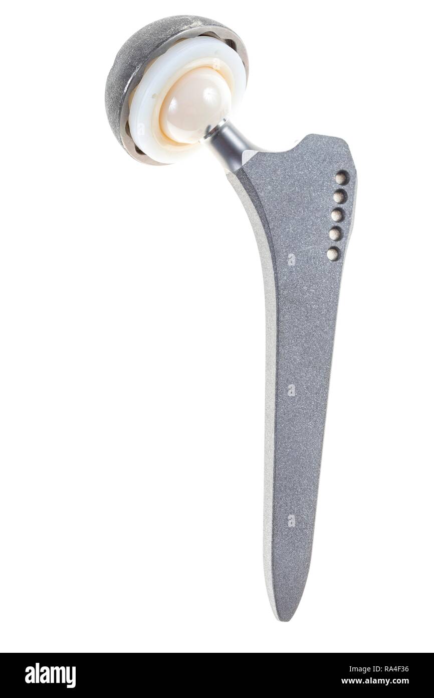 Endoprothetik, künstliches Hüftgelenk, bestehend aus Hip Welle, Kugelkopf, acetabulum mit Lagerring Stockfoto