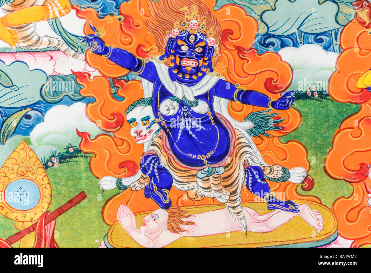 Mahakala Tibetische Thangkas, Malerei Detailansicht Stockfoto