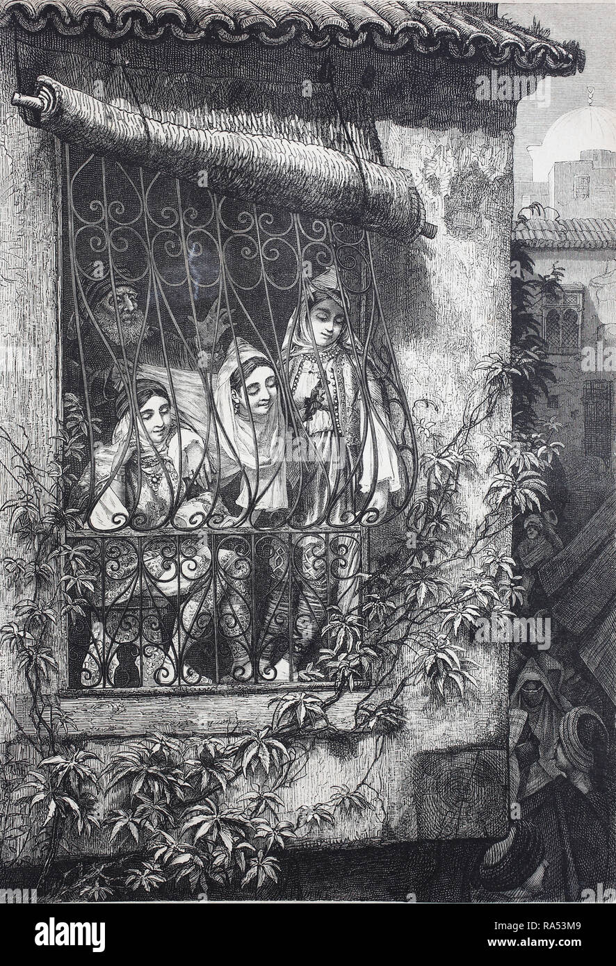 Digital verbesserte Reproduktion, reiche jüdische Mädchen in Tunis, Tunesien, Reiche JudenmÃ¤dchen in Tunis, Tunesien, von einer ursprünglichen Drucken aus dem Jahr 1865, aus dem 19. Jahrhundert, Stockfoto