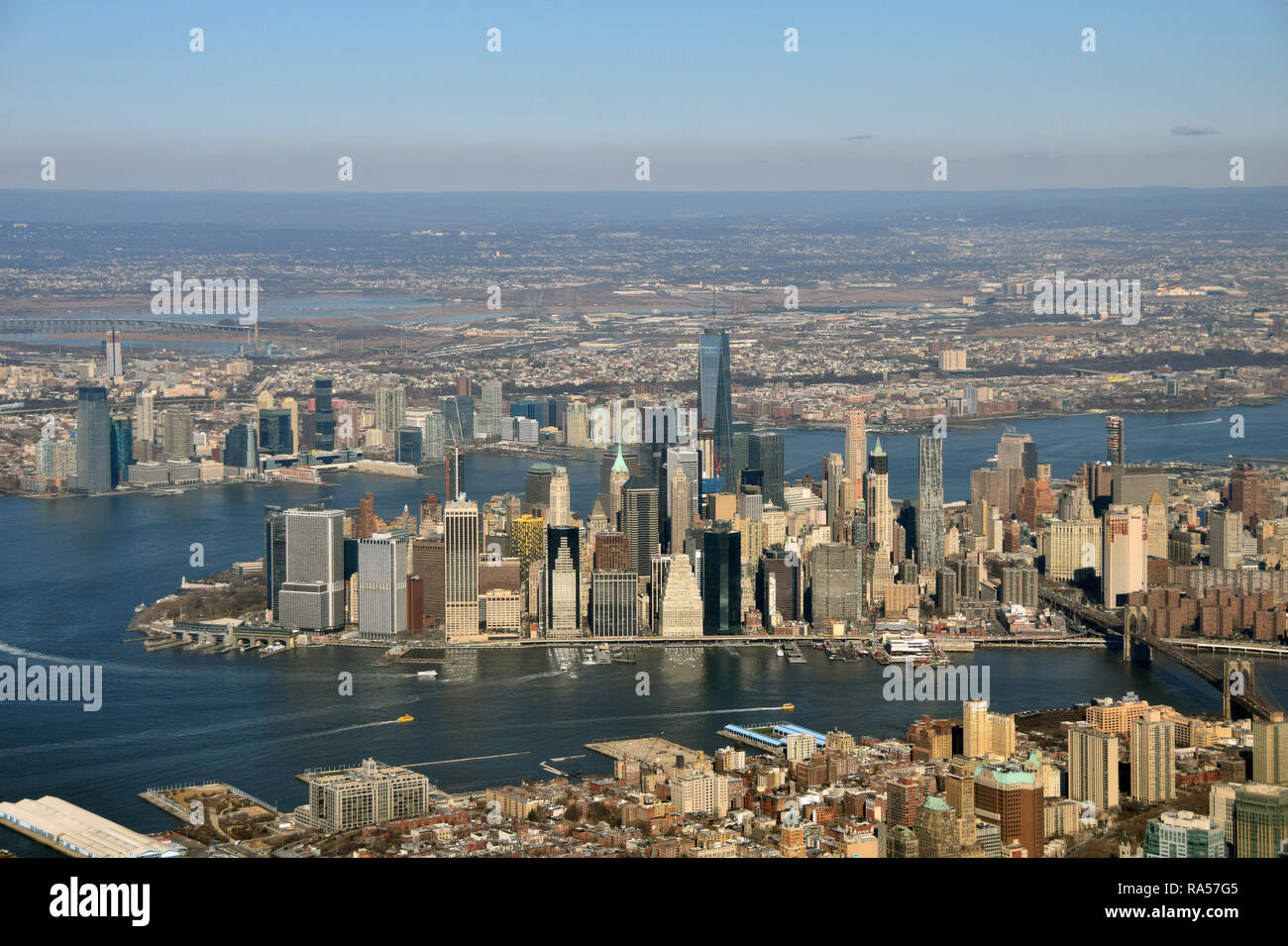 Manhattan, New York City Skyline vom Flugzeug aus gesehen Stockfotografie - Alamy