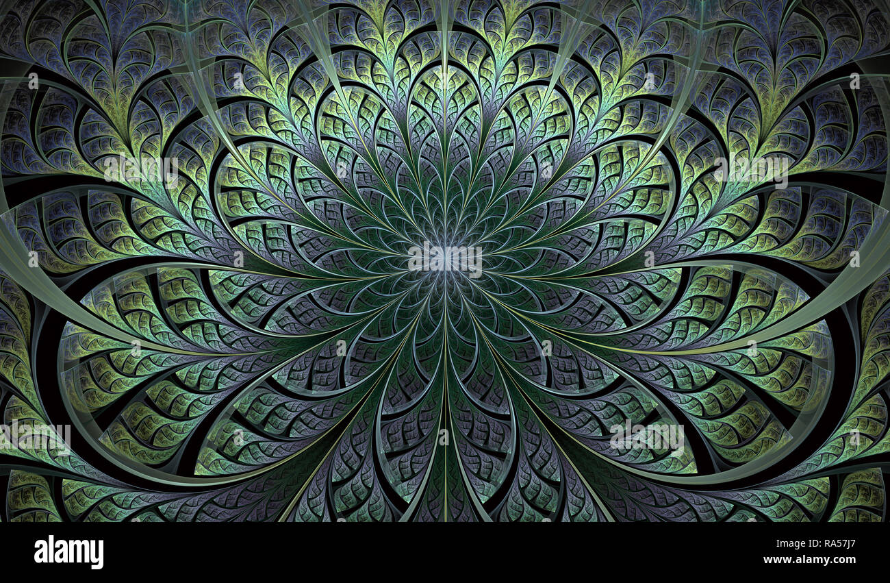 Bunte symmetrische Fraktale Blume. Elegante und feine Digital erzeugten fraktale Muster für Kunstprojekte. Stockfoto