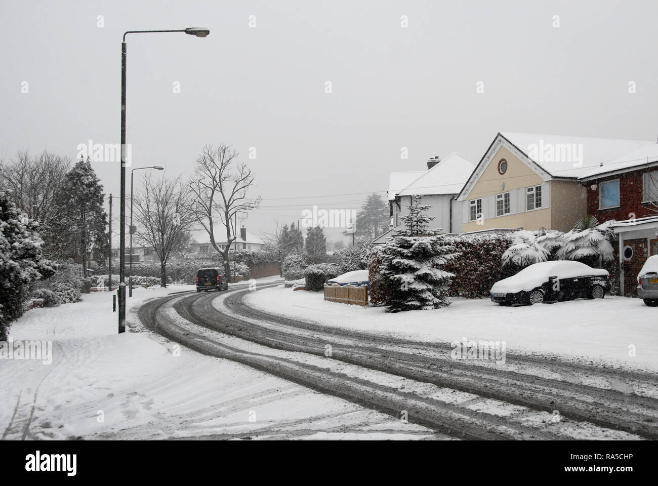 Schnee im local-S-Kurve, England Stockfoto