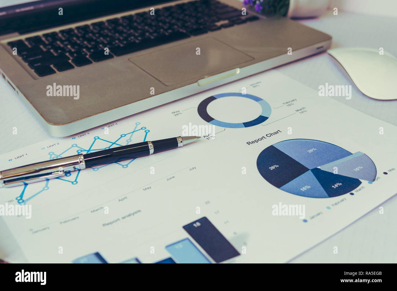 Laptop mit finanziellen Diagramme und Schaubilder. Stockfoto