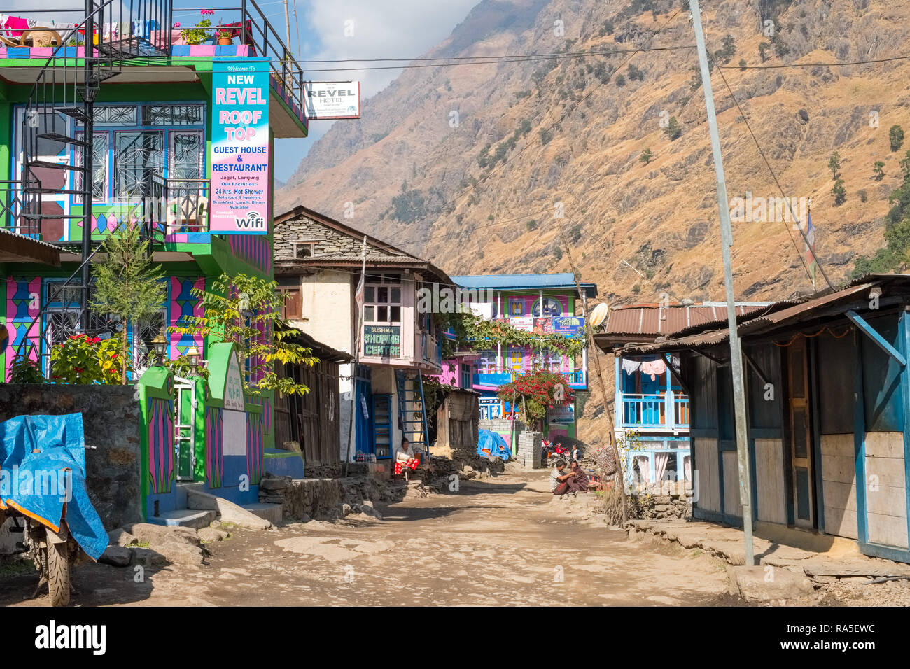 Das Dorf Jagat auf dem Annapurna Circuit trek, Nepal Stockfoto