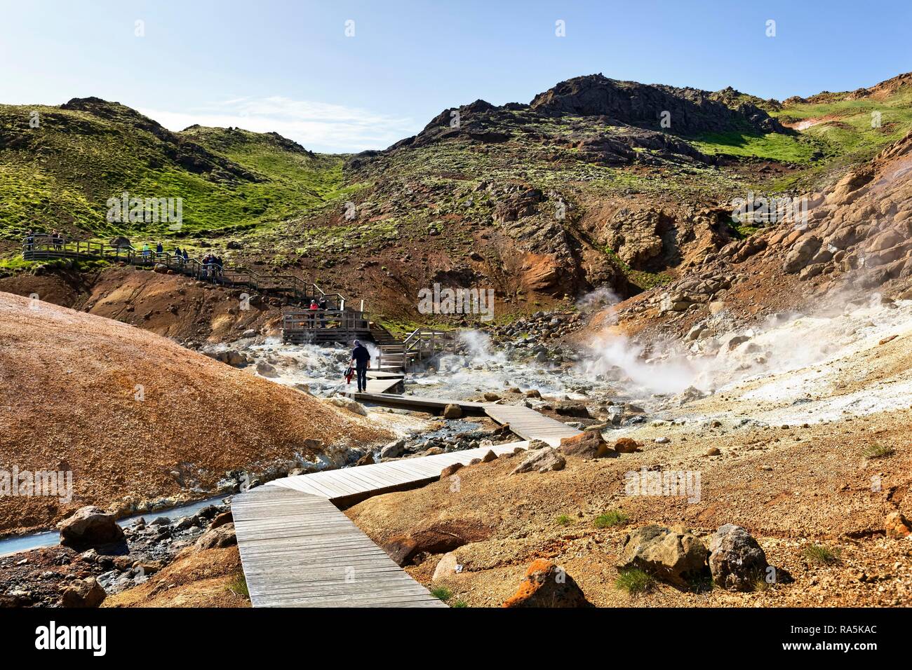 Seltún, hohe Temperatur bereich Krýsuvík, Krisuvik, Halbinsel Reykjanes, in der Nähe von Reykjavik, Island Stockfoto