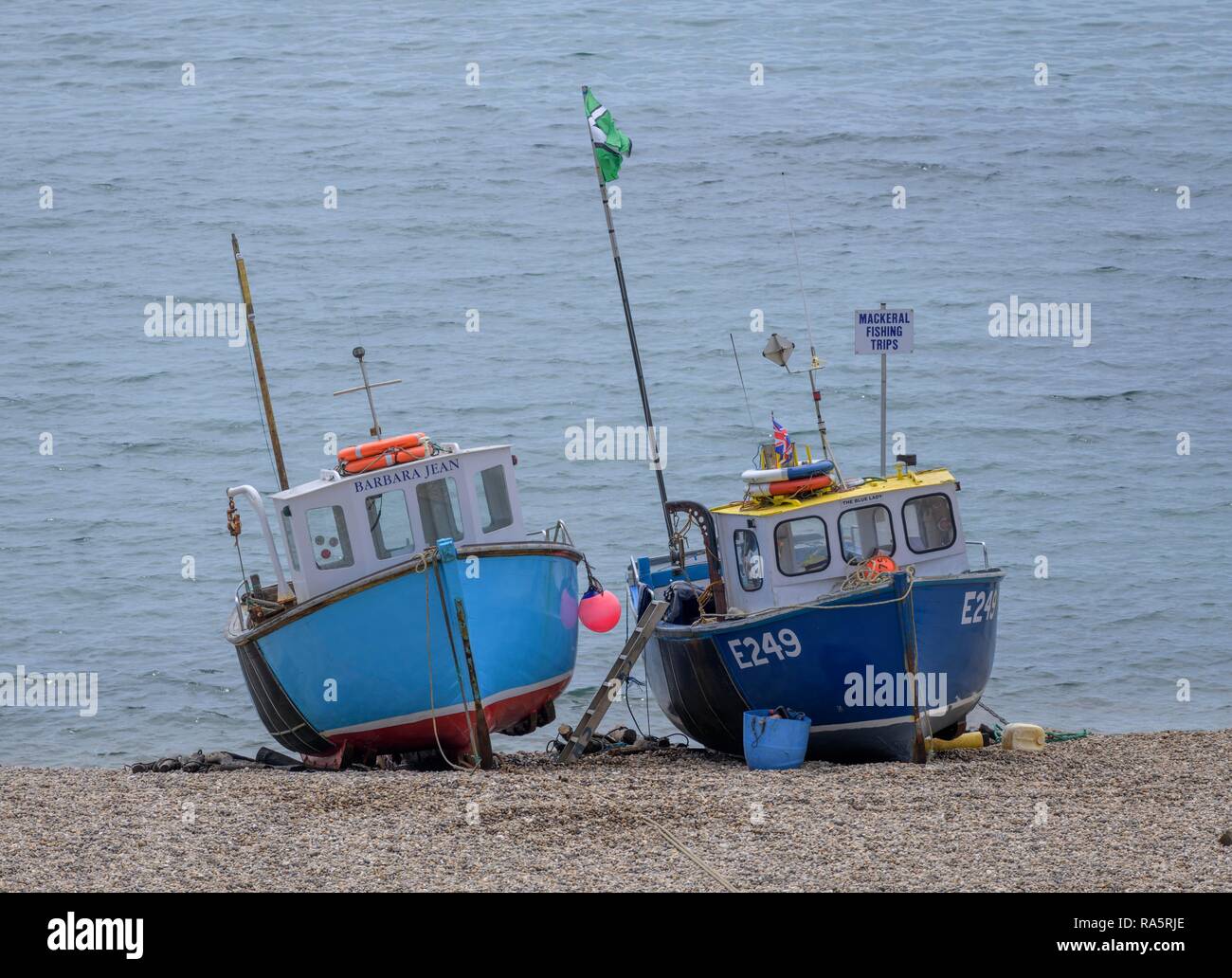 Fischerboote am Strand von, Bier, England, Großbritannien Stockfoto