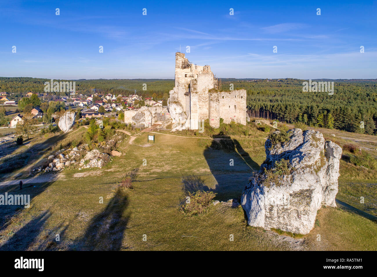 Die Ruinen der mittelalterlichen Burg in Mirow, Schlesien, Polen, im 14. Jahrhundert erbaut. Eine der Hochburgen namens Adler Nester in polnischen Jurassic Highland in Sile Stockfoto