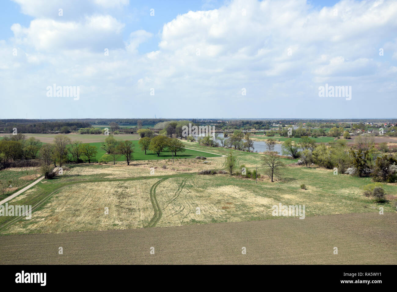Luftaufnahme auf'Grady odrzanskie' - Odra River in der Nähe von Breslau. Natur Schutzgebiete "Natura 2000". Dolnoslaskie, Polen. Stockfoto