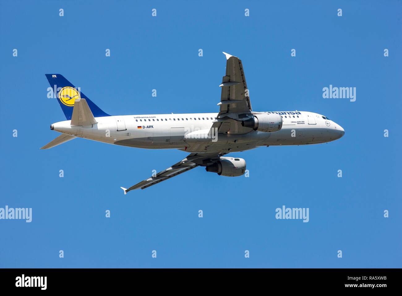 Lufthansa, Airbus A320-200, nachdem es vom Flughafen Düsseldorf, Nordrhein-Westfalen Stockfoto