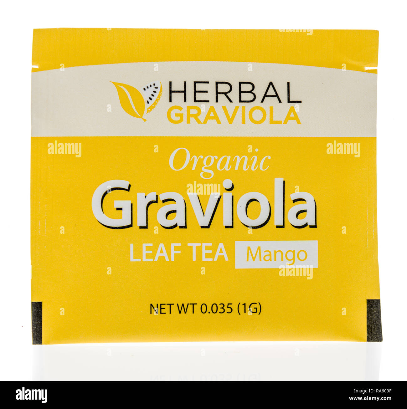 Winneconne, WI - 30. Dezember 2018: ein Paket von pflanzlichen graviola Bio leaf Tee auf einem isolierten Hintergrund. Stockfoto