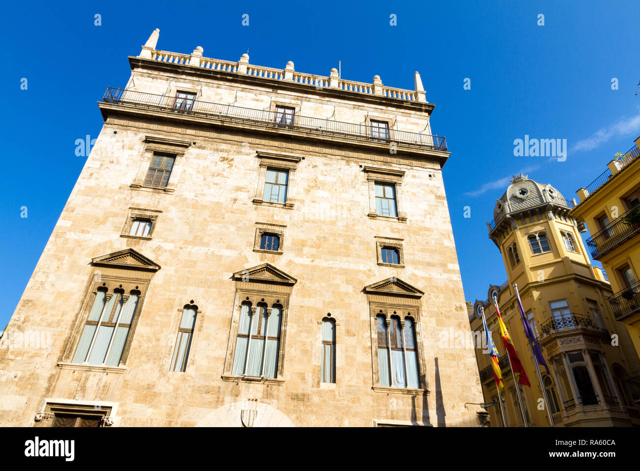 Der Palau de la Generalitat Häuser der staatlichen Institutionen der Gemeinschaft Valencia Stockfoto