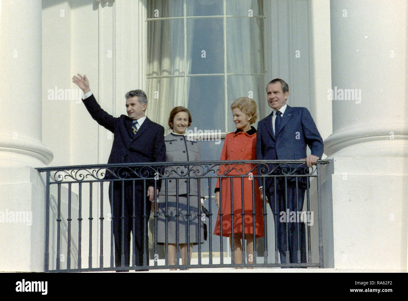 Begrüßungszeremonie für Präsident Ceausescu in Rumänien, Südbalkon des Weißen Hauses Stockfoto