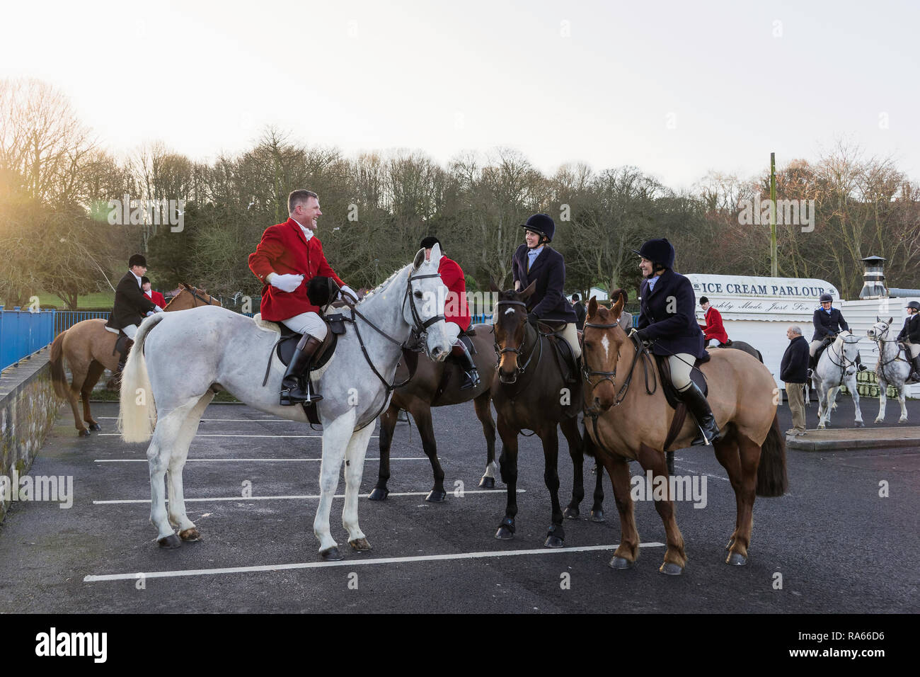 Morpeth Northumberland, Großbritannien. 01. Januar 2019. Die morpeth Jagd stammt aus dem Jahr 1818 versammelt für ihren ersten Outing des Jahres. Credit: Joseph Gaul/Alamy leben Nachrichten Stockfoto