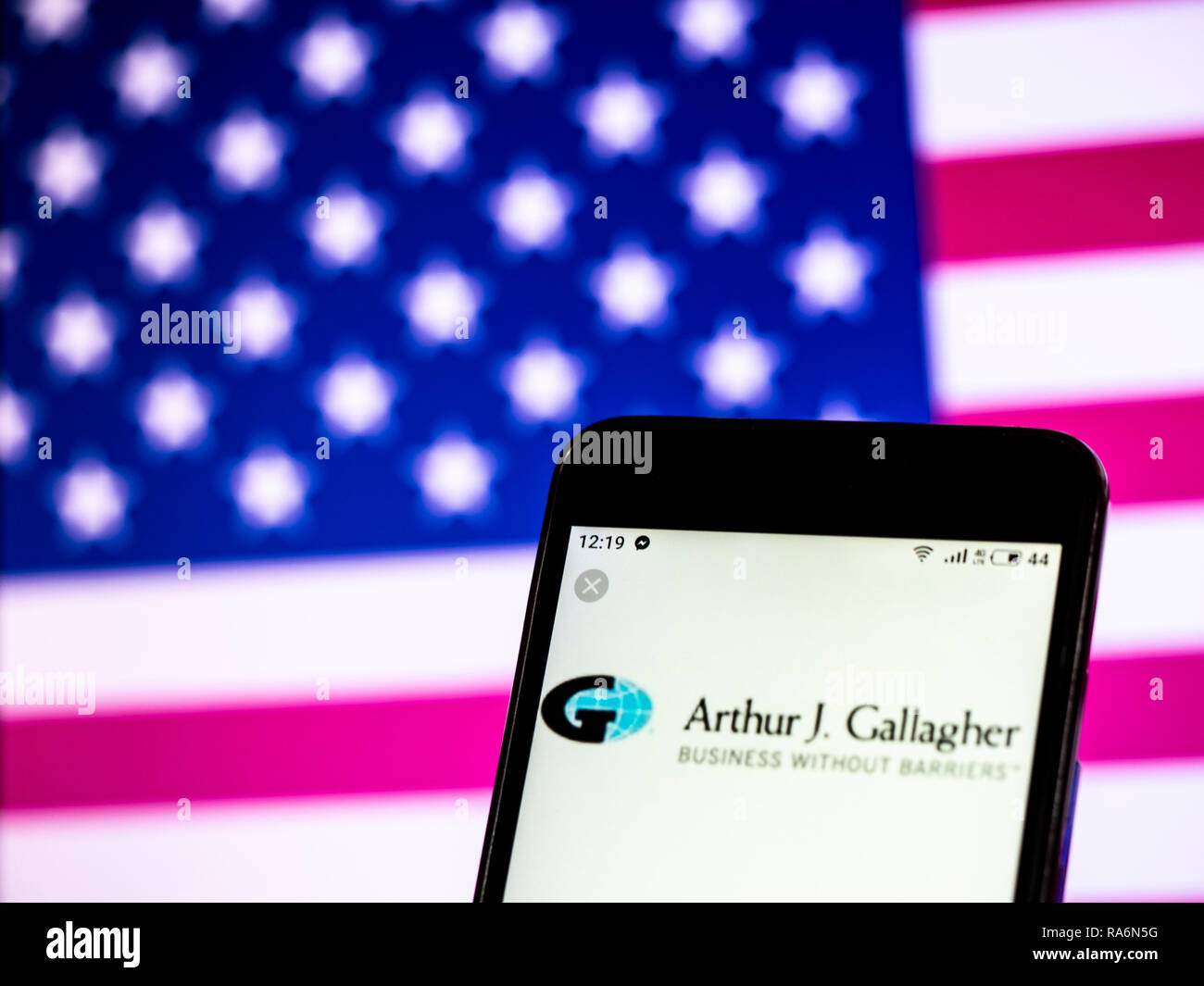 Arthur J. Gallagher & Co Insurance Company Logo auf Smart Phone gesehen angezeigt Stockfoto