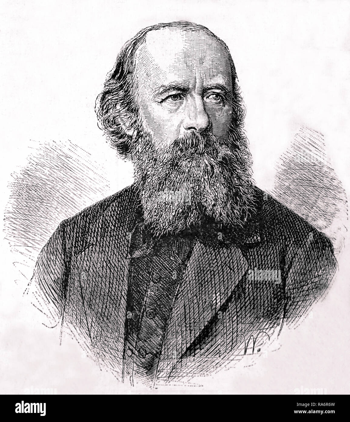Johannes Schilling (1828-1910), deutscher Bildhauer. Porträt, Kupferstich aus dem 19. Jahrhundert. Stockfoto