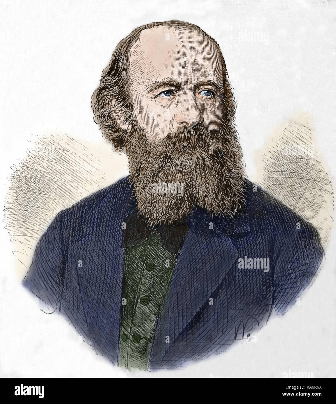 Johannes Schilling (1828-1910), deutscher Bildhauer. Porträt, Kupferstich aus dem 19. Jahrhundert. Später Färbung. Stockfoto
