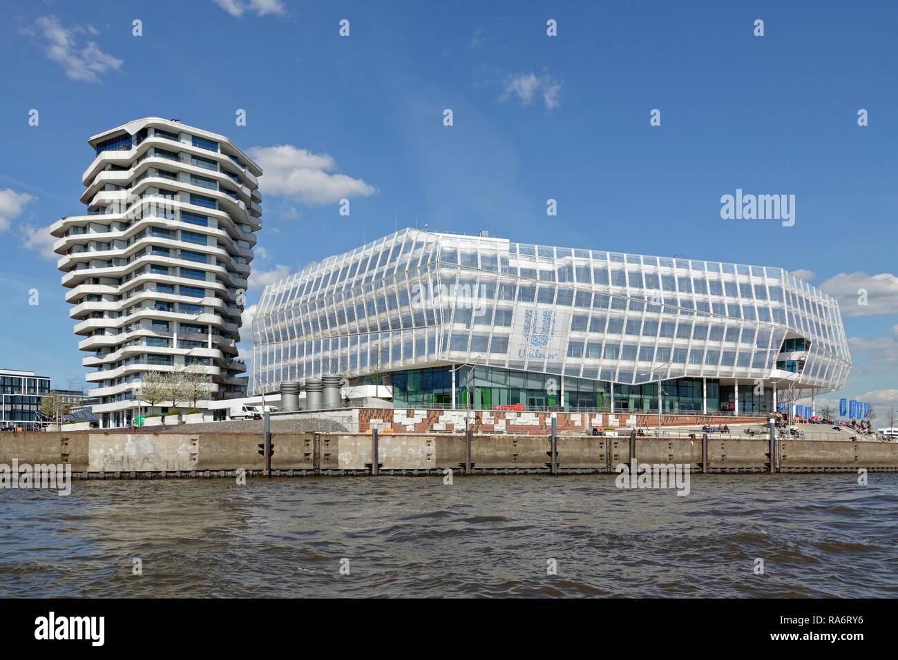 Marco Polo Tower und Unilever Haus, HafenCity, Hamburg, Deutschland Stockfoto