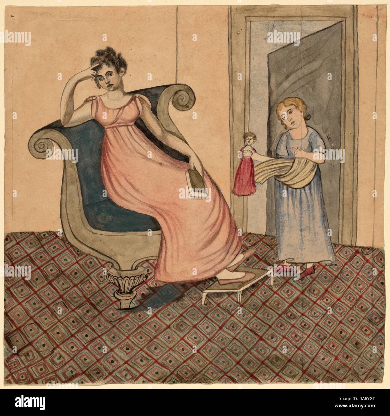 Eunice Pinney, Mutter und Kind, amerikanischen, 1770-1849, C. 1815, Feder und Tusche und Aquarell. Neuerfundene Stockfoto