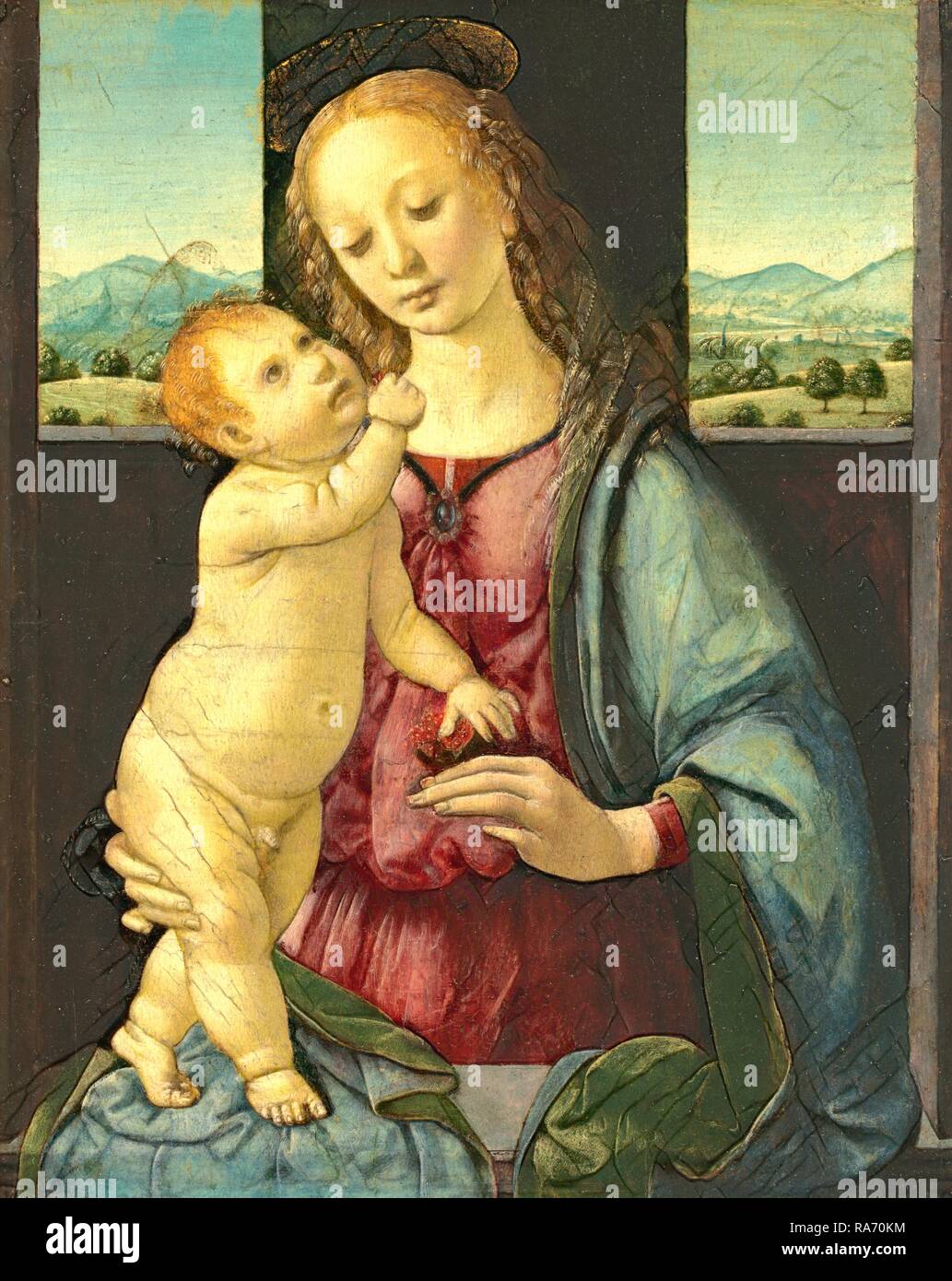 Lorenzo di Credi, Italienisch (C. 1457-1459-1536), Madonna mit Kind und ein Granatapfel, 1475-1480, Öl auf Leinwand neuerfundene Stockfoto