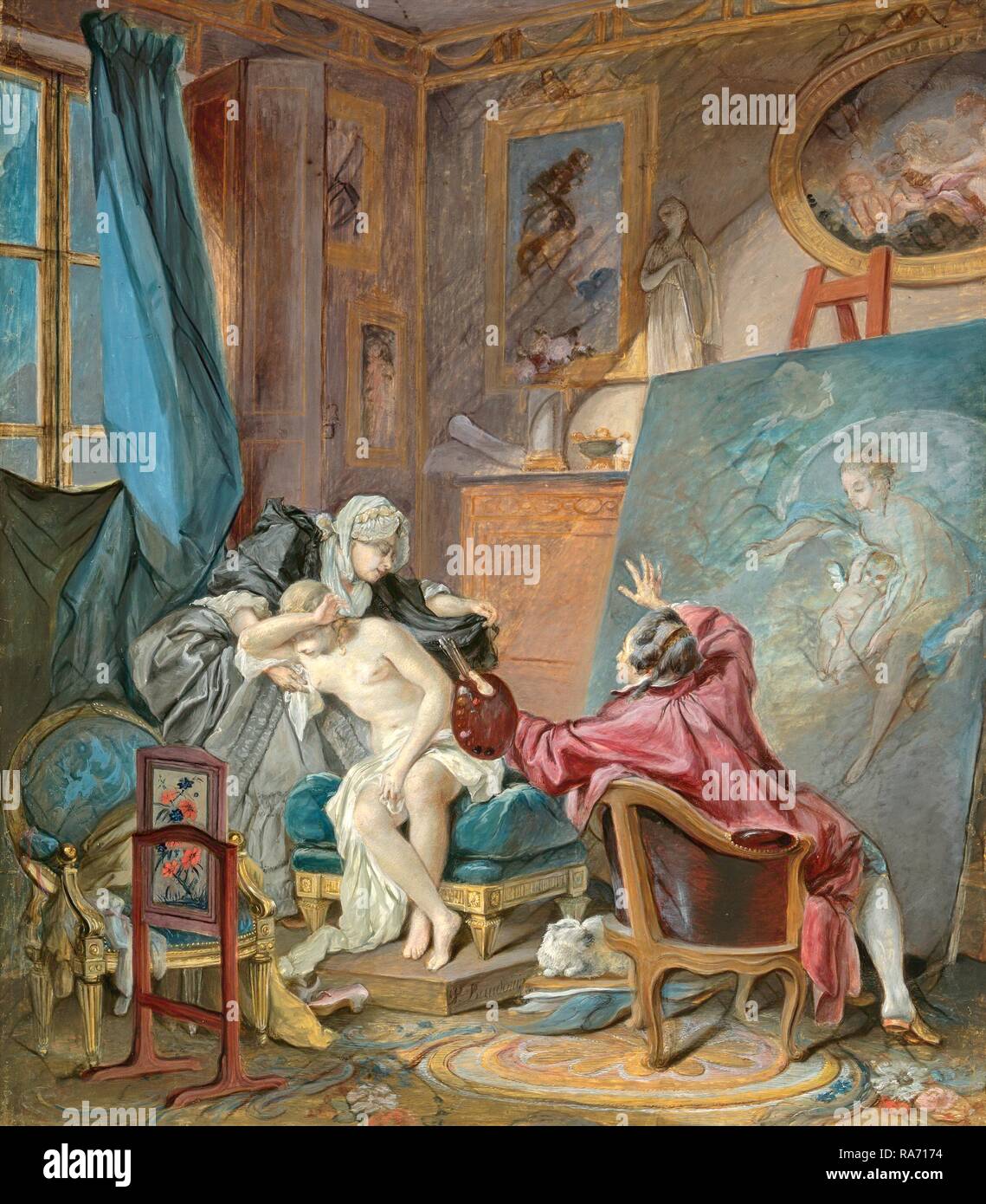 Pierre-Antoine Baudouin, die ehrliche Modell, Französisch, 1723-1769, 1769, Gouache mit einem Hauch von Graphit auf Pergament neuerfundene Stockfoto