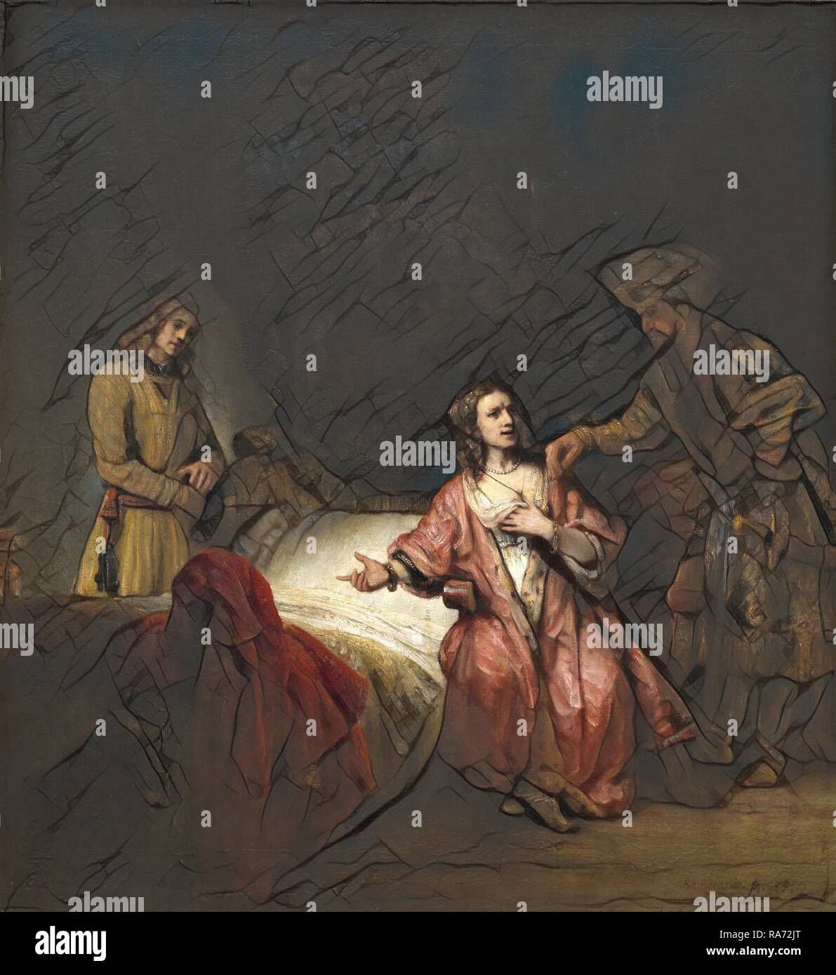 Rembrandt Workshop, Joseph beschuldigt von Potifars Frau, 1655, Öl auf  Leinwand auf Leinwand übertragen. Neuerfundene Stockfotografie - Alamy