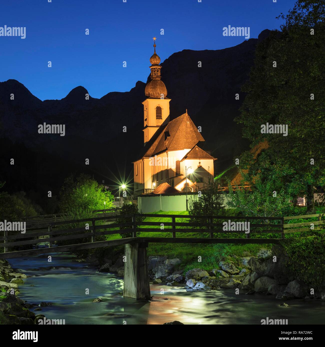 Pfarrkirche St. Sebastian, Ramsau, Berchtesgadener Land, Oberbayern, Deutschland Stockfoto