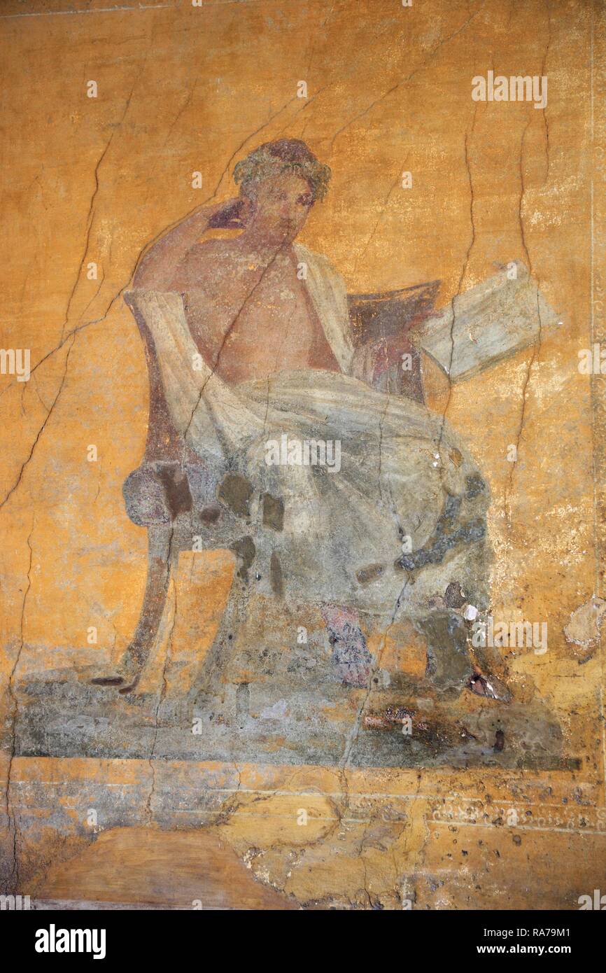 Malerei im Haus des Menandro, einem herrschaftlichen Wohnhaus, Pompei, Kampanien, Italien, Europa Stockfoto