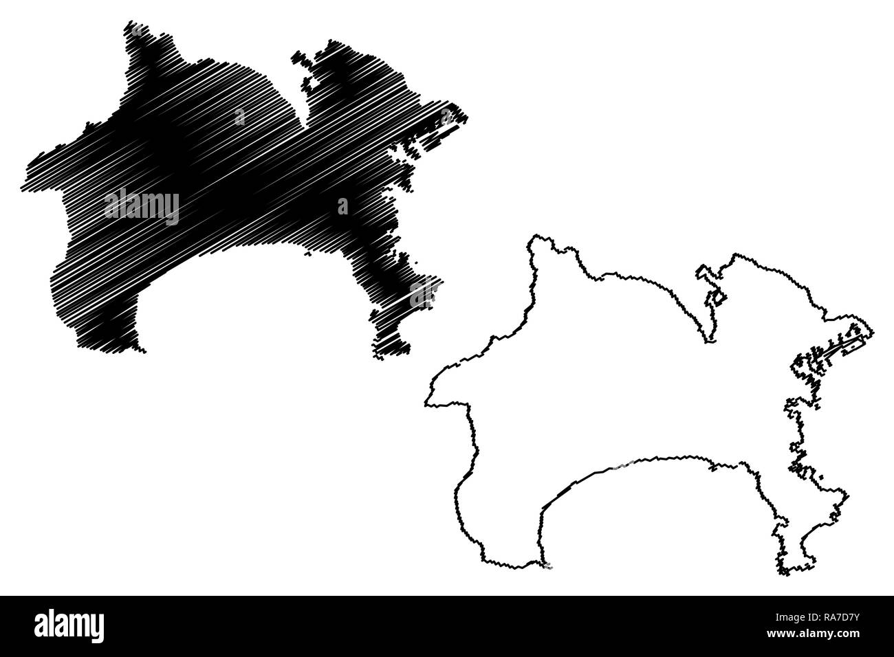 Die Präfektur Kanagawa (administrative divisions von Japan, Präfekturen Japans) Karte Vektor-illustration, kritzeln Skizze Kanagawa Karte Stock Vektor