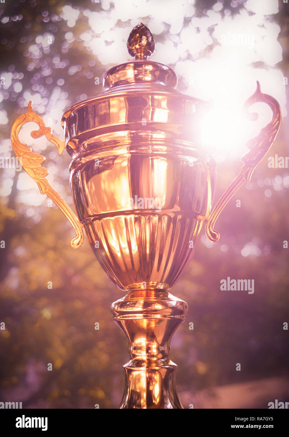 Vintage Gold Trophäe im sonnigen Hintergrund Stockfoto