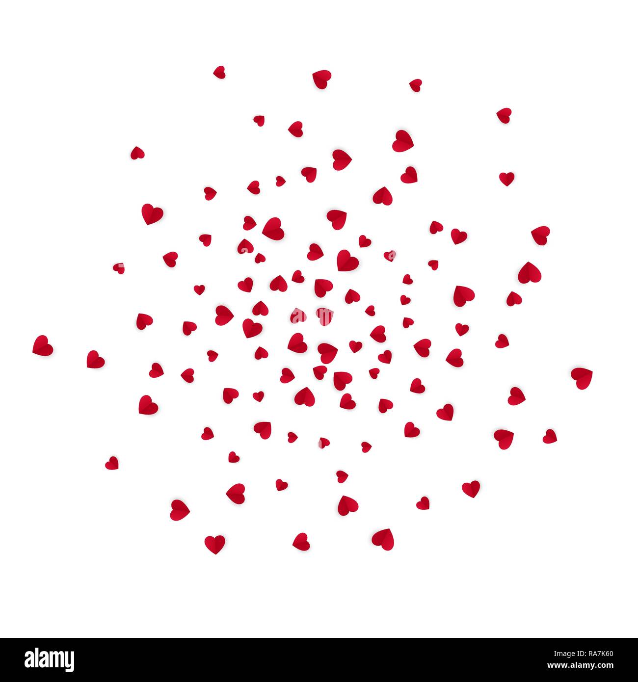 Rote streu Papier Herzen Konfetti. Romantischer Urlaub dekoratives Element. Vector Illustration auf weißem Hintergrund Stock Vektor