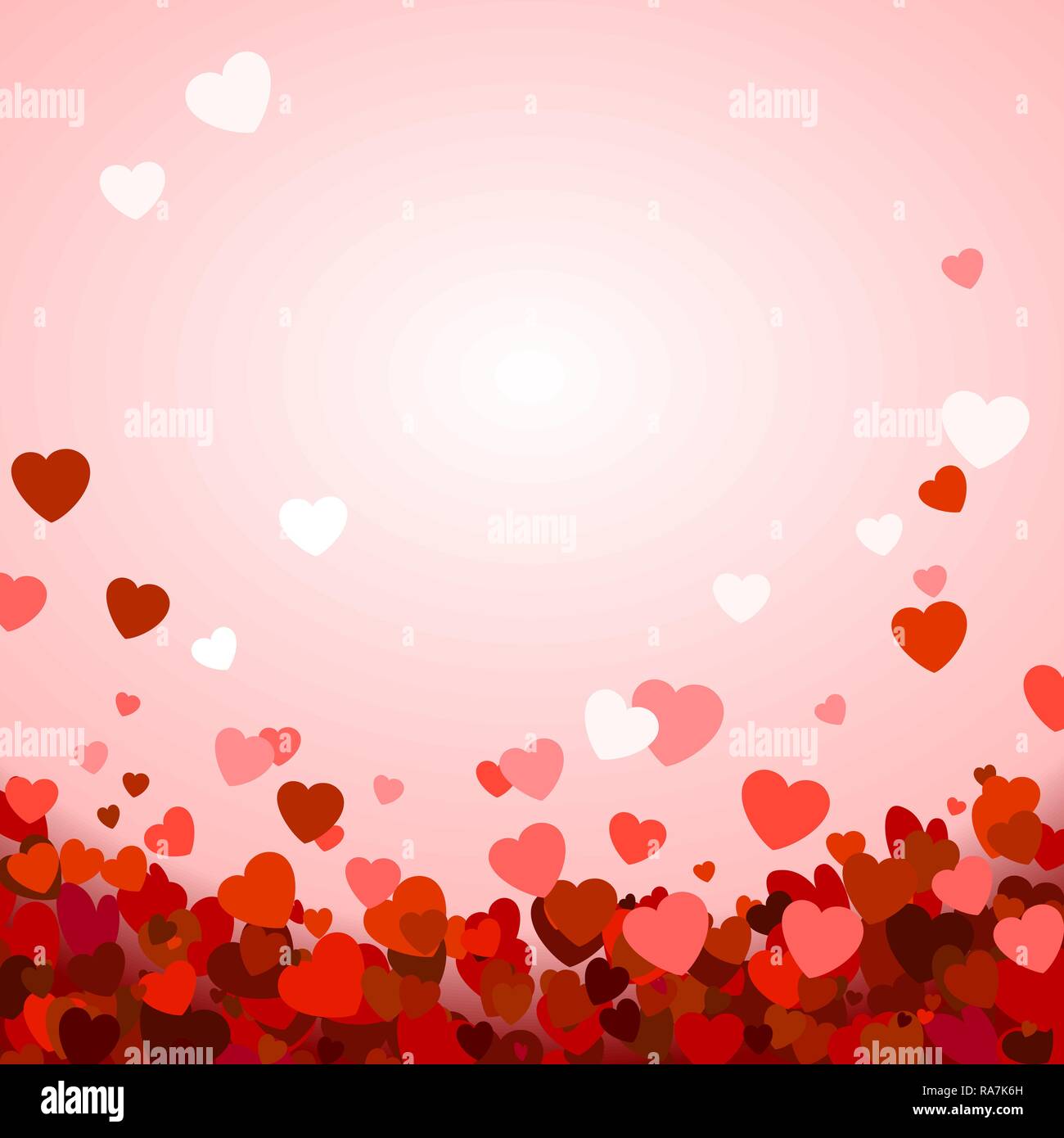 Valentinstag Hintergrund mit Herzen. Romantische Dekoration Elemente. Hintergrund mit fallenden Herzen Konfetti. Vector Illustration Stock Vektor
