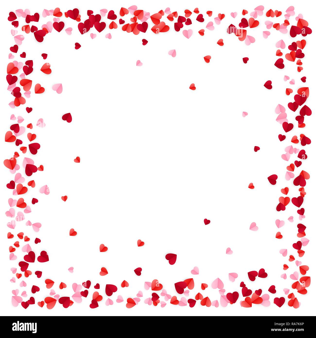 Rotes Papier Herzen Rahmen Hintergrund. Herz Rahmen mit Platz für Text.  Romantische zerstreuten Herzen Textur. Liebe. Design für den Valentinstag  oder Hochzeiten ein Stock-Vektorgrafik - Alamy