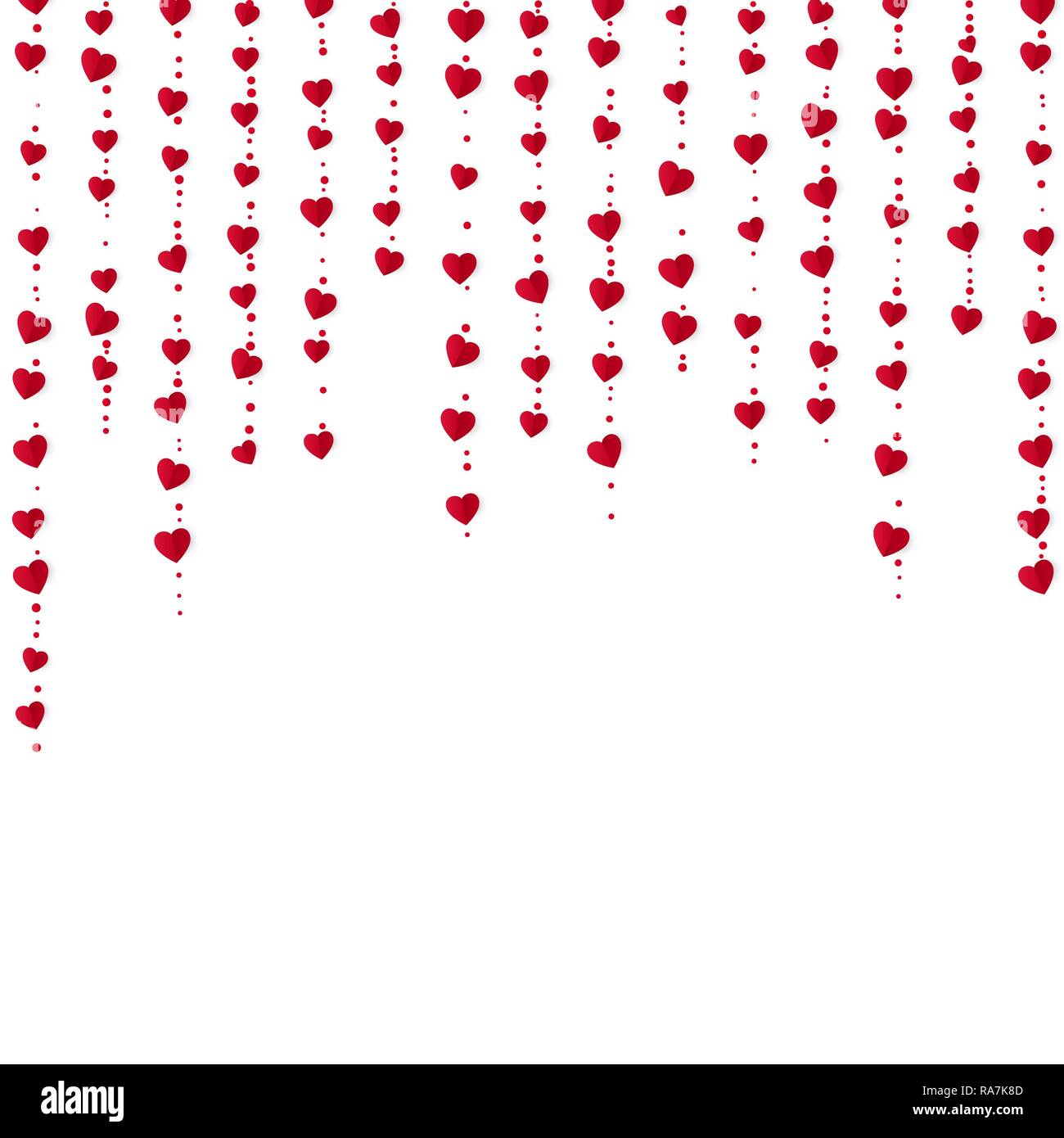 Vertikale rote Herzen Girlanden. Valentines Tag romantische Hintergrund. Geschenkpapier Hintergrund. Vector Illustration Stock Vektor