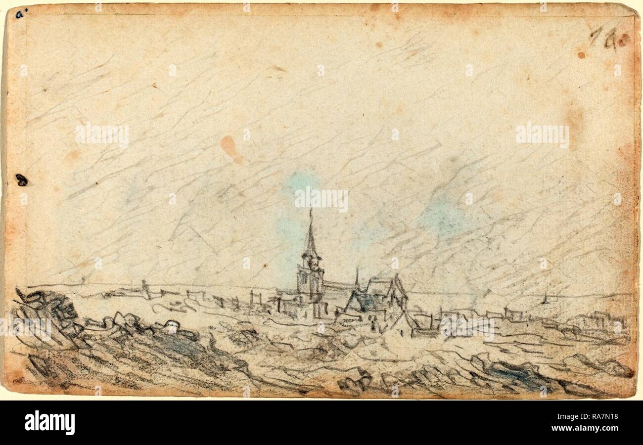 Jan van Goyen, Niederländisch (1596-1656), Ansicht von Scheveningen [Vorderseite], wahrscheinlich C. 1650-1652, grau waschen über schwarze Kreide auf Neuerfundene Stockfoto