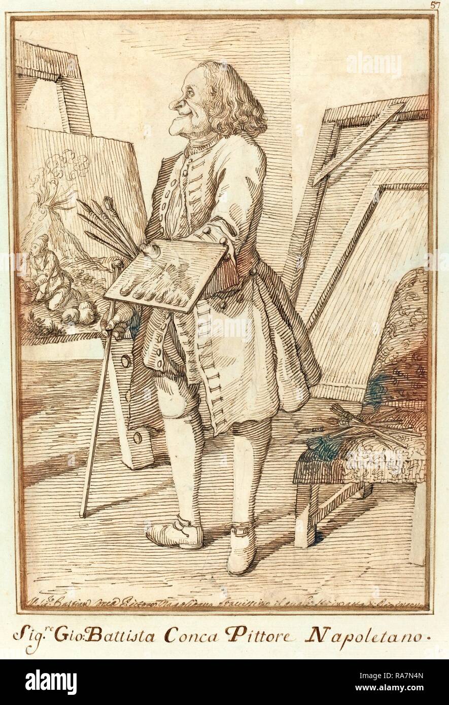 Pier Leone Ghezzi, Italienisch (1674-1755), Signore Sebastiano Conca, Pittore Napoletano, 1734-1755, Pen und Bister neuerfundene Stockfoto