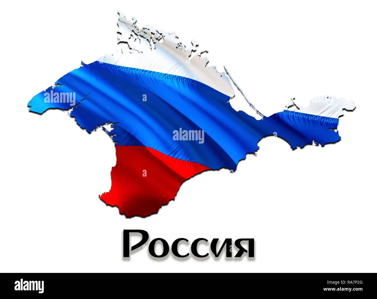 Flagge Karte von der Krim. 3D-rendering Russland Krim Karte und Flagge. Das nationale Symbol der Krim. Die nationalen russischen Flagge schwenkten bunte Konzept 3D-pattern b Stockfoto