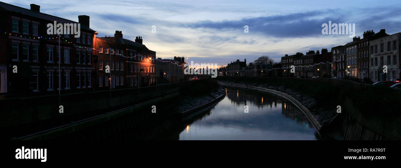 Der Norden Brink Architektur, Fluss Nene, Wisbech Stadt, Cambridgeshire, England, Großbritannien Stockfoto